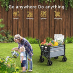 ROSONG Collapsible Wagon Cart with Wheels Foldable - Folding Utility Heavy Duty Wagons Carts for Grocery Sports Garden Shopping Camping Grey