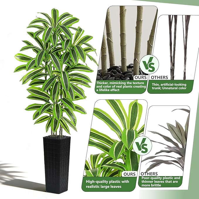 Artificial Yellow Dracaena Tree - 7FT Tall Fake Plants with Black Planter - Artificial Plants Indoor Floor Plant in Pot - Large Tropical Fake Yucca Potted Tree for Home Office Living Room Decor