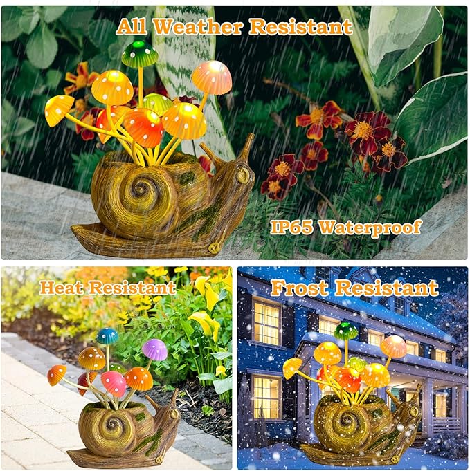 Solar Garden Statues Outdoor, Snail Garden Decor Solar Lights with Mushrooms, Birthday Gifts for Women Mom Grandma, Fairy Accessories for Patio Yard Lawn Backyard Balcony Housewarming Ornament