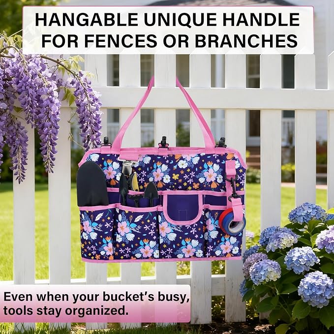 KUNN 5 Gallon Bucket Tool Organizer 18-Pocket Heavy-Duty Bucket Caddy with Hangable Handle & Comfort Grip Pad | Gardening Tool Bag, Garden Organizer Storage Bag Accessory for Gardeners, Purple