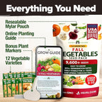 HOME GROWN 12 Fall Vegetable Seeds 9600+ Heirloom Non-GMO, High Germination, Cold Hardy Frost Tolerant Cool Season Garden, Beets, Kale, Cabbage, Peas, Broccoli, Lettuce, Onions (12 Varieties)