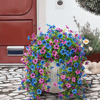 Artificial Hanging Flowers Plants for Outdoor Spring Summer Decoration, 2PCS Faux Silk Daisy UV Resistant Look Real for Outside Home Indoor Planter Porch Garden Yard Decor(Purple Blue)
