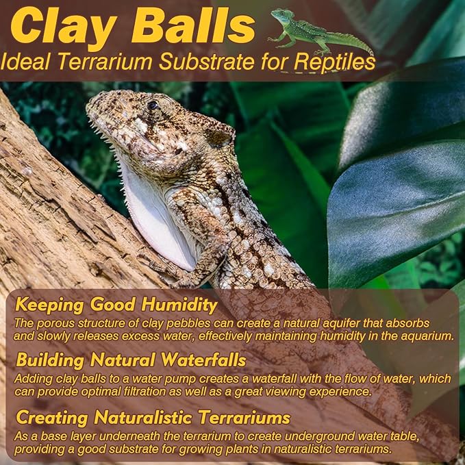 ZeeDix 2 LBS Reptile Substrate Leca Balls - 100% Organic Expanded Clay Pebbles, Ideal Bioactive Terrarium Clay Balls Substrate for Reptile Terrarium Tank, Bearded Dragon, Tortoise, Gecko, Snake & Frog