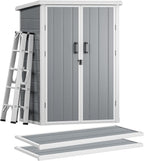 DWVO Outdoor Tall Storage Shed 60 Cuft with 2 Shelves, 5X3FT Vertical Tool Shed with Floor & Lockable Doors, Sturdy Double-Wall Plastic Cabinet for Garbage Cans and Garden Storage