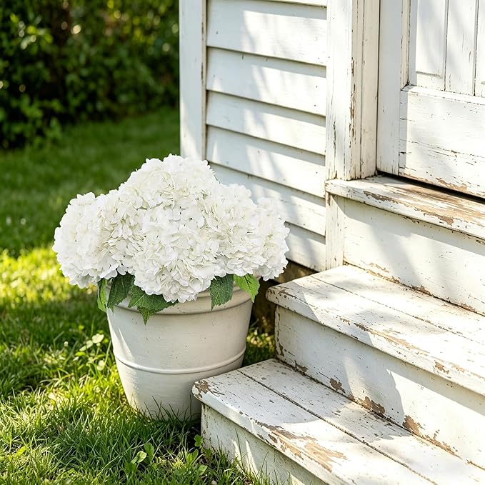 Coferset 4Pcs White Hydrangea Artificial Flowers Lifelike Faux Hydrangea Real Touch Artificial Flowers for Outdoors Home Wedding Christmas Office Party Living Room Decoration,22inch