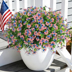 ADXORA 12 Bundles Artificial Flowers,Faux Plants for Spring Summer Decoration, UV Resistant Colorful Violets Eucalyptus for Outside Home Planter Porch Patio Yard Décor (Red,Blue,White)