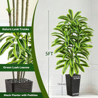 Artificial Yellow Dracaena Tree - 5FT Tall Fake Plants with Black Planter - Artificial Plants Indoor Floor Plant in Pot - Large Tropical Fake Yucca Potted Tree for Home Office Living Room Decor