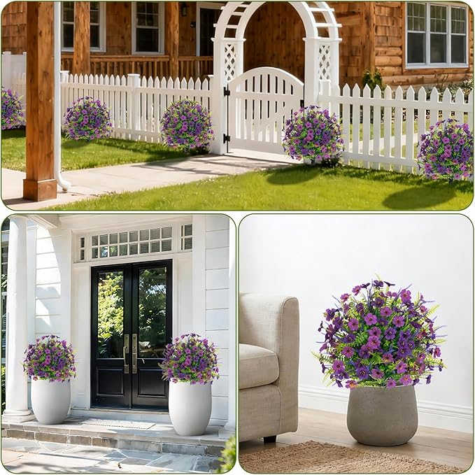 Artificial Lavender Topiary Ball Trees 2 Pack 24" with Stakes, UV Resistant Fake Outdoor Plants, Faux Boxwood Shrubs Bushes for Front Porch Planters Patio Garden Spring Decor