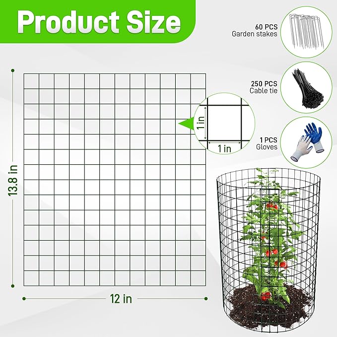 16 Pack Plant Protectors from Animals, 13.8"x 12" Wire Plant Protector, Wire Cages for Plants with Stakes and Cable Ties, Metal Plant Cages for Plants, Vegetables, Flowers
