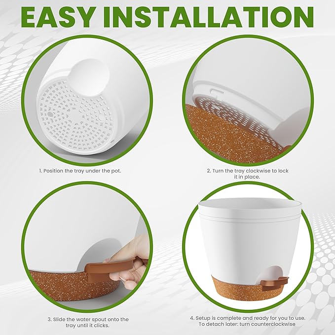 Utopia Home Self Watering Pots for Indoor Plants, Planters for Indoor Plants, Multi-Size Flowerpot, Set of 5 Plant Pots with Drainage & Reservoir, 6.8"/6.4"/5.9"/5.5"/4.9" (White)