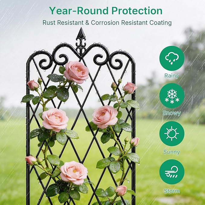 Amagabeli Garden Trellis for Climbing Plants 47” x 16” Rustproof Black Iron Plant Trellis Potted Vines Vegetables Flowers Patio Metal Wire Lattices Grid Panels for Ivy Cucumbers Clematis 2 Pack GT03