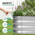 1MORE Raised Garden Bed -5X3X1 Galvanized Planter Box for Outdoor Gardening,4 in 1 Modular Raised Bed Kit with Protective Tape, Gloves for Herb,Ideal for Vegetables and Plants.Sliver-1Pcak