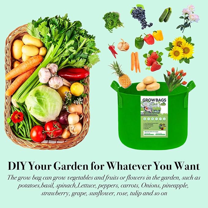 3 Gallon Grow Bags, Colorful Grow Bags 3Gal Fabric Planters Grow Bags, Fabric Plant Grow Bags Garden Bgas Fabric Pots Tomato Planter Bags for Vegetables Flowers, 5-Pack