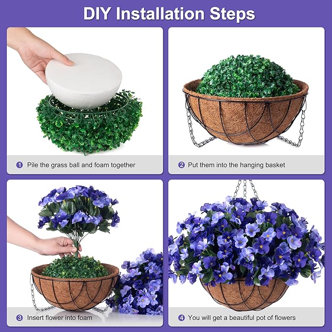 INXUGAO Artificial Hanging Flowers with Basket Outdoor, Fake Hydrangea UV Resistant Arrangements in Pot Planter Spring Summer Decor for Indoor Porch Garden Yard (Double Blue)