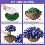 INXUGAO Artificial Hanging Flowers with Basket Outdoor, Fake Hydrangea UV Resistant Arrangements in Pot Planter Spring Summer Decor for Indoor Porch Garden Yard (Double Blue)