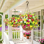 Artificial Flowers for Outdoors 12 Bundles Artificial Petunias Fake Flowers UV Resistant Shrubs Plants with Fern for Indoor Outside Hanging Planters Home Garden Spring Summer Decorations