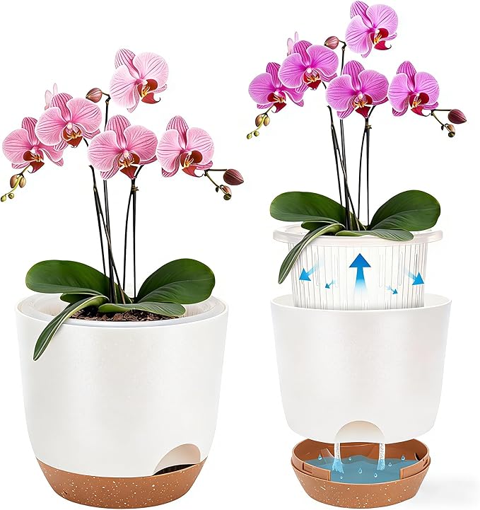 Self Watering Orchid Pots for Indoor Plants,5.8 Inch Macetas para Orqudeas,Flower Pots for Indoor Plants with Holes(White)