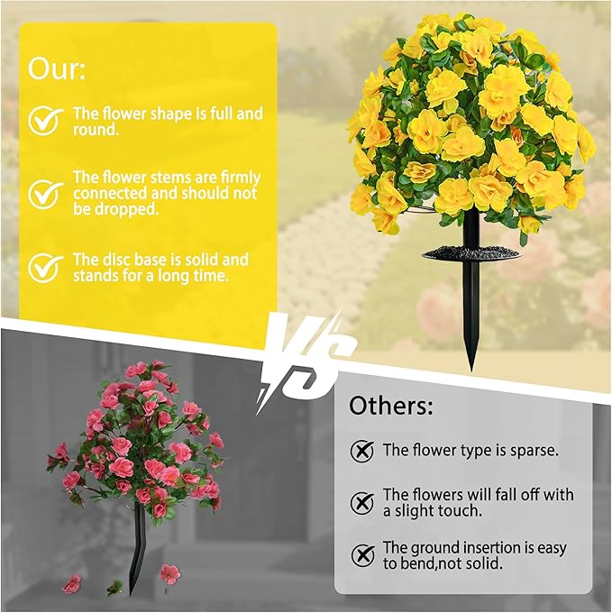 Artificial Flowers for Outdoors, Faux Outdoor Plants Fake Plants Topiary Balls Artificial Outdoor Set of 2 with Ground Spike for Home Front Porch Patio Garden Decor (Yellow)