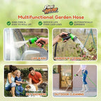 Flexi Hose with 8 Function Nozzle, 100FT - Lightweight Expandable Garden Hose, No-Kink Flexibility, 3/4 Inch Solid Brass Fittings and Double Latex Core - Green