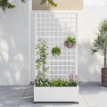 Metal Planter Box with Trellis,72"x35"x15",Galvanized Raised Garden Bed Trellis Outdoor Planter with Privacy Screen & Wheels and Drainage Holes,for Patio Climbing Vegetables,Flowers,Vines,White