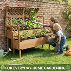 ketive 2 Tier Raised Garden Bed with Trellis & Top Shelf, Elevated Wooden Planter Box for Vegetables Flowers Herbs, Outdoor Vertical Gardening Planter for Backyard Patio Balcony