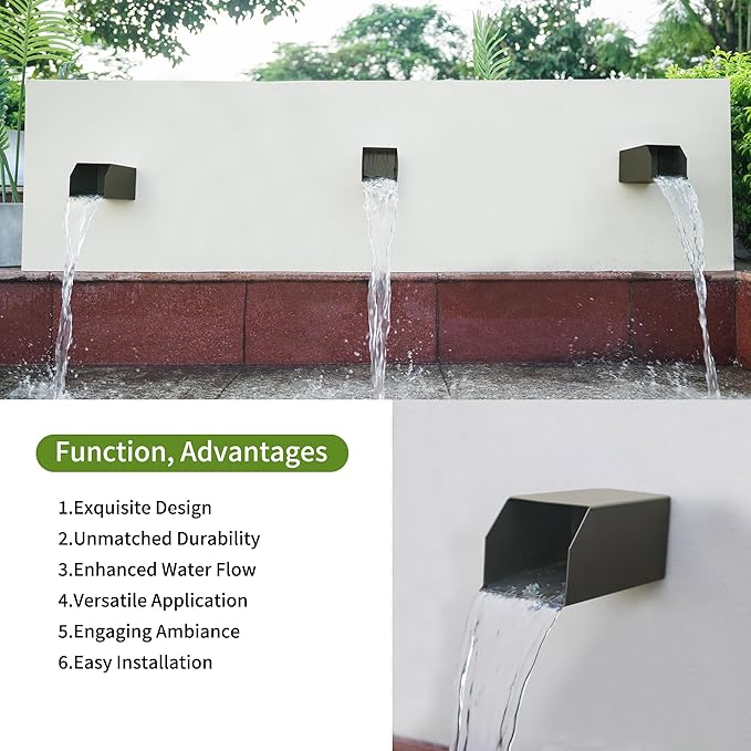 PONDO 4" Square Water Fountain Spout, 316 Stainless Steel Spillway Waterfall Accent Scupper with Integrated Spray Baffle for Landscape Decor, Ponds, Pools, Water Walls, Fountains (Dark Brown)