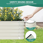 5 in 1Galvanized Raised Garden Bed - 8x3x1.4ft Modular Garden Planter Bed Outdoor | Steel Raised Bed Kit with Bracing Rods, Gloves for Gardening Vegetables Fruits and Flowers - White