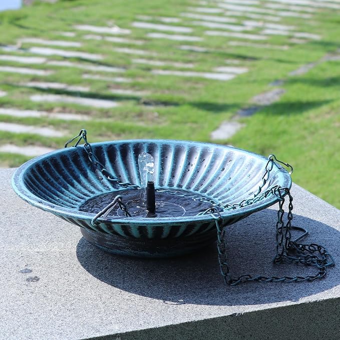 12.3" Hanging Bird Bath with Solar Fountain Bird Bath Bubbler，Birdbath Fountain for Garden Patio Decor,Blue