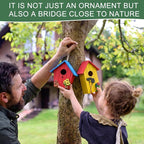 DoubleFill 2 Pcs Birdhouses for Outdoor Hanging Yard Outside Wooden Birdhouse Hand Painted Bird Box for Bird Lovers Bluebird Tree Garden Decor Decorative Birdhouse(Red,Yellow,Wooden Roof)