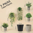 Artificial Hanging Plants 5 Pack – Small Fake Potted Ivy Plants for Indoor or Outdoor Décor, Wall Shelf Home Office Room Decoration, Realistic Faux Plants with Planters