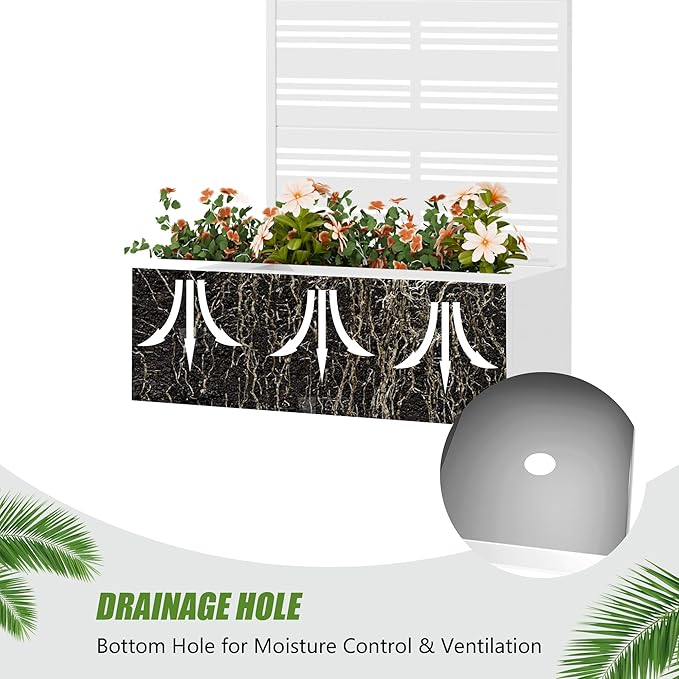 Casaphoria Metal Raised Garden Bed with Trellis, 59"x30"x12" Planter Box for Climbing Plants, Vegetables & Vines, Features Drainage Holes and Privacy Screen, White-Harold