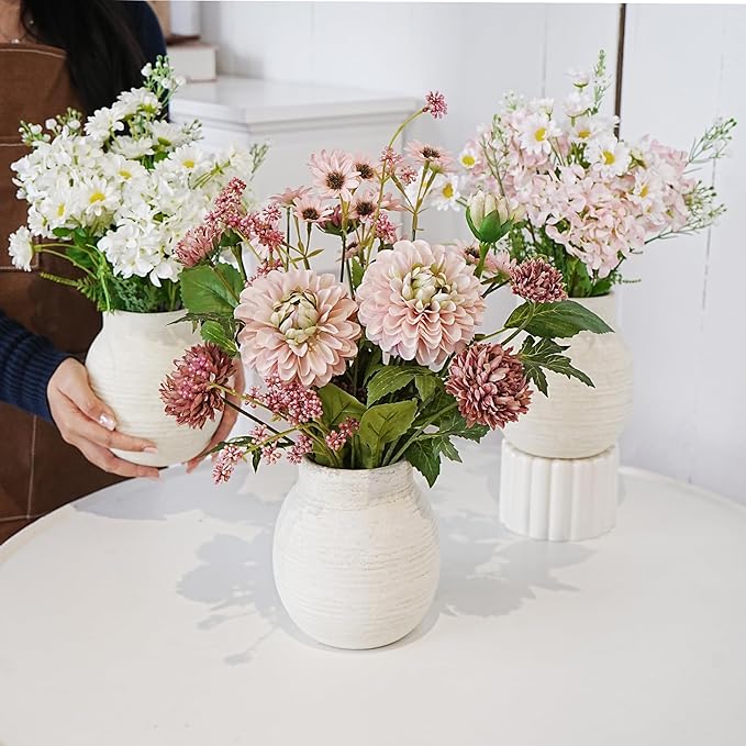 Jahe Faux Hydrangea Flowers Fenterpieces for Tables, Hydrangea Artificial Flowers Mixed Potted Plant, Fake Daisy Mixed Bouquet with Pot, Living Room, Bathroom, Balcony, Light Pink