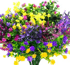 12 Bundles Artificial Fake Flowers Outdoor, 6 Styles UV Resistant No Fade Faux Plastic Greenery Shrubs Plants for Hanging Garden Porch Window Box Farmhouse Outside Decoration