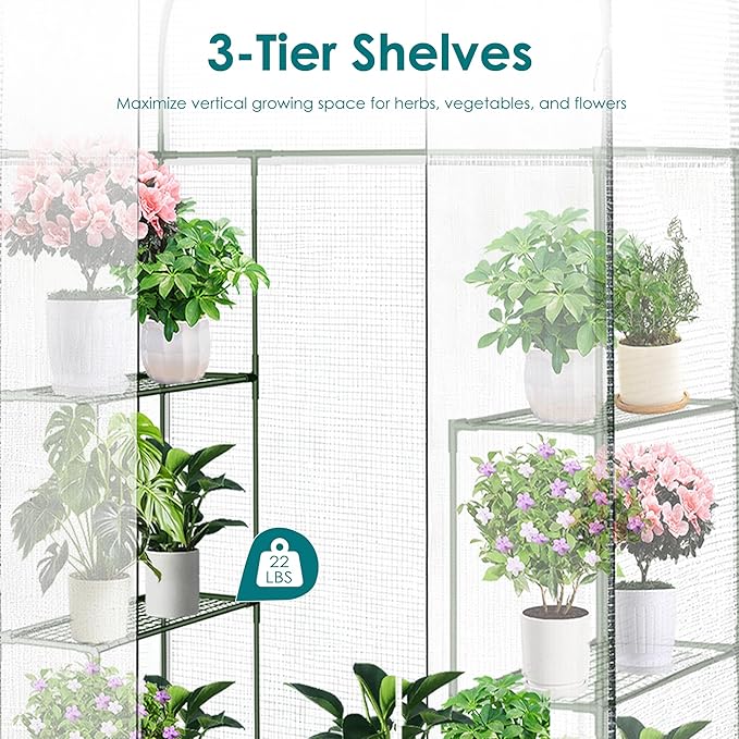 Twira Greenhouse for Outdoors, 55.1" x 27.6" x 78.7" Walk in Plant Greenhouses Heavy Duty with Thicken PE Cover, 3 Tiers 8 Shelves Greenhouse Plastic, Portable Green House for Outside, Patio, Garden