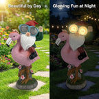 iStatue Solar Flamingo Gnome Garden Statue with Blinking LED Goggles, Funny Solar Garden Decor Outdoor Lawn Ornament Unique Birthday Gifts for Mom Women Dad Men (Multicolor)