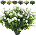 RECUTMS Artificial Flowers, Fake Boxwood Outdoor UV Resistant Plants Artificial Springs Flowers Eucalyptus Greenery Shrubs Bridal Wedding Bouquet for Home Garden Party Wedding Decoration(White)