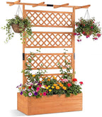 Giantex Raised Garden Bed with Trellis, 72'' Wooden Planter Box Outdoor w/Privacy Screen Roof, Large Vertical Garden Planter w/Drainage Holes for Climbing Plants, Patio Balcony Backyard
