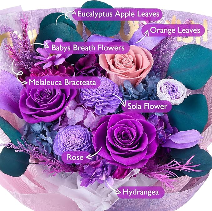 Eterfield Flowers for Delivery Prime, Mothers Day Flowers Forever Bouquet, Preserved Roses and Purple Flowers Birthday Gifts for Her Women Wife Mom Grandma Anniversary Valentine's Day Christmas