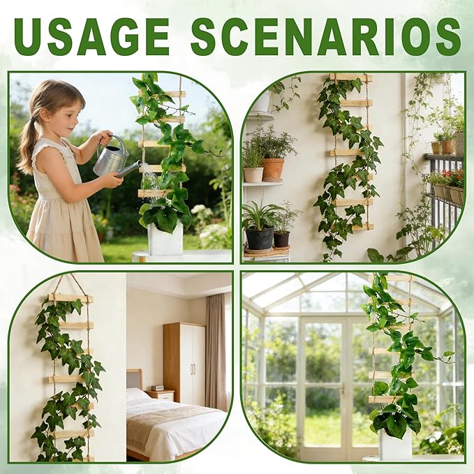 Extra Tall 6ft Wooden Ladder Trellis for Climbing Plants - Sturdy Indoor/Outdoor Plant Support,Easy Assembly & Space-Saving Vertical Garden Decor for Potted Plants, Vines, Pothos, Monstera