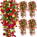 4-Pack Fake Hanging Plants, Faux Hanging Plant Artificial Greenery for Living Room Bedroom Boho Wall Shelf Indoor Outdoor Decor (Purple Pink Yellow Red Morning Glory)
