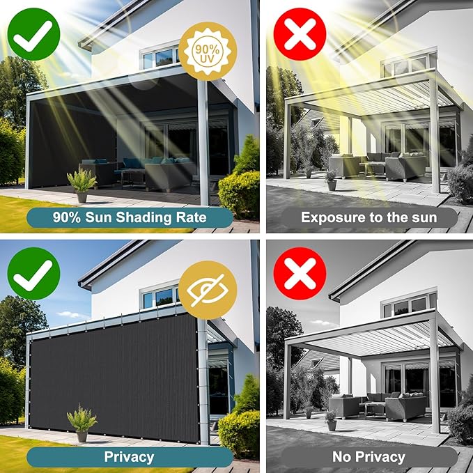 Shade&Beyond 90% Sun Shade Cloth with Grommets, 3' X 10' Pergola Shade Cover Canopy, Mesh Tarp Sun Screens for Patio, Outdoor, Garden, Backyard, Dark Gray