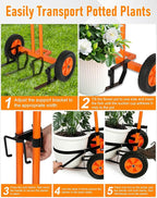 Heavy Duty Plant Caddy with Wheels, Plant Dolly Cart, Adjustable Grabbing Arm & Suction Cups for Easy Plant Movement, Versatile Indoor/Outdoor Plant Dolly Trolley Cart with Strap, Orange