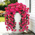 Artificial Flowers for Outdoors Fake Hot Pink Morning Glory Hanging Flower Decoration, 2Pcs Realistic Faux Plants Petunias Long Trailing Vines,Spring Decor for Porch Patio Balcony Planter Yard