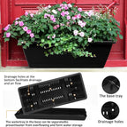 8pcs Window Box Planter,17 Inches Flower Window Boxes,Rectangle Planters Box with Drainage Holes and Trays, Plastic Vegetable Planters for Windowsill Patio Garden Home Decor Porch Yard (Black)