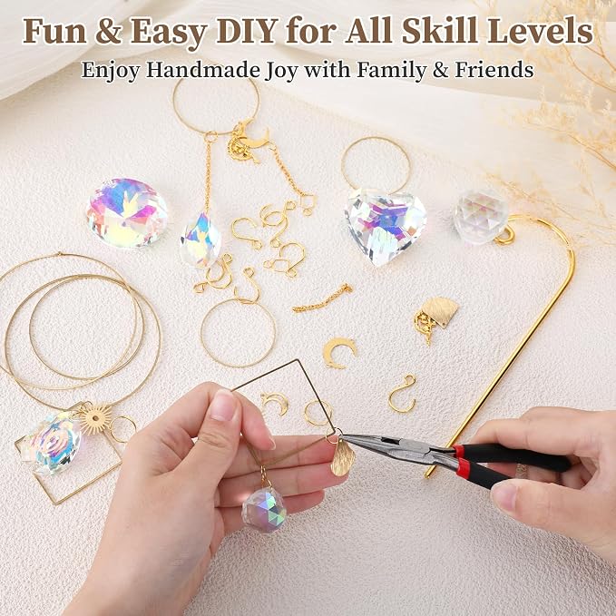 260 Pcs DIY Suncatcher Kits for Adults, Crystal Suncatcher Plant Decorations for Pots, Gold Garden Suncatchers for Windows Hanging Indoor Small Potted Plant Trellis, Sun Catcher Making Suppliers