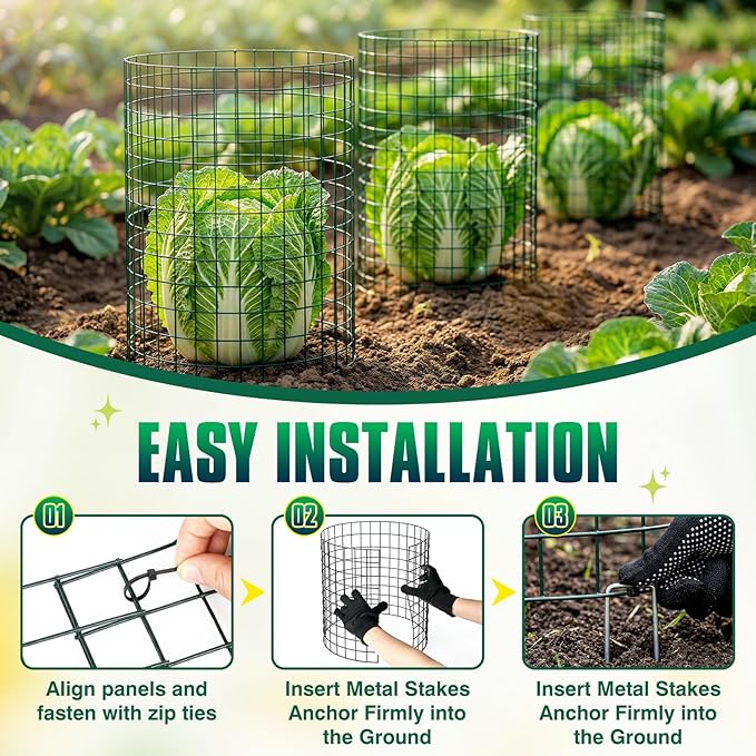 12 Pack 17" x 12" Tall Round Plant Cage - 36PCS Plant Support Cage Metal Wire Mesh Plant Protector for Outdoor Gardening Supplies Garden Protection Rabbits Chickens Ducks for Vegetables Flowers Shrubs