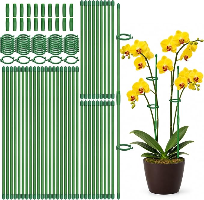 40 Pcs Plant Support Stakes, Indoor Plant Stakes Adjustable Length, Garden Sticks for Indoor Outdoor Plants, Plant Poles with with Rings Clip for Potted Plants Tomato Monstera Orchid
