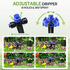 HIRALIY 50FT Garden Drip Irrigation Kit, Automatic Watering System with 5-Way Connector, Quick Connectors, Adjustable Drippers, Raised Bed, Patio