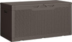 Greesum Outdoor Storage Box 100 Gallon Storage Bin with Lid for Patio Furniture, Garden Tools, Pool Supplies, Lockable, Waterproof and UV Resistant, Dark Brown