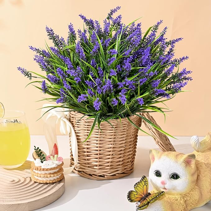 Waipfaru 36 Bundles Artificial Plants Outdoor,Fake Flowers UV Resistant Outdoor Fake Plants,Faux Lavender Shrubs for Window Garden Patio Hanging Planter Pathway Front Porch (Purple)
